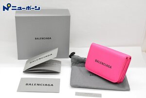 1B532★BALENCIAGA バレンシアガ 三つ折り財布 593813 ピンク レディース ★USED★＜ニューポーン＞