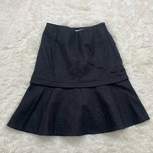 1円～　A-5　60　M-PREMIER　BLACK　エムプルミエ　スカート　フレアスカート　台形　ダークグレー　サイズ34　ウール
