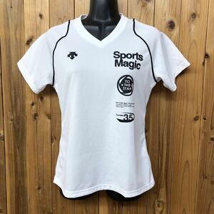 DESCENTE＊デサント レディースM 半袖Tシャツ ロゴプリント トップス Sports Magic 白T 速乾 トレーニング スポーツウェア