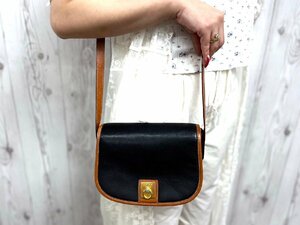 美品 CELINE セリーヌ ヴィンテージ ショルダーバッグ バッグ レザー 黒×茶 72592Y