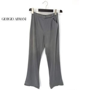 A6493/訳あり 春夏 GIORGIO ARMANI ジョルジオアルマーニ 黒ラベル シルク トラウザーズ スラックス ワイドパンツ 40 灰色/レディース