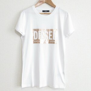 美品 DISEL ディーゼル ロゴプリント 半袖 Tシャツ カットソー M ホワイト×ゴールド ◆