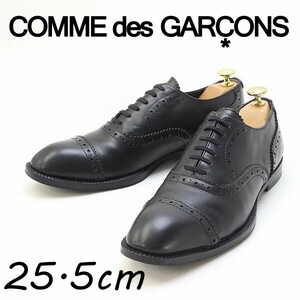 ◆COMME des GARCONS コムデギャルソン レザー ストレートチップ メダリオン ドレス シューズ 黒 ブラック 25.5cm