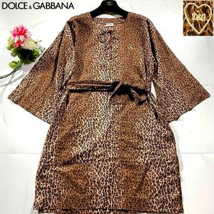 未使用級/XXLサイズ●ドルチェ&ガッバーナ ワンピース レディース DOLCE&GABBANA D&G 薄手 レオパード 豹柄 D&Gロゴ刺繍 大きいサイズ 3L