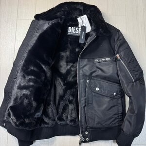 未使用/XL-XXL相当★ディーゼル/DIESEL 裏ボア フェイクムートン 切替ウール ボンバージャケット ブルゾン アウター 艶起毛 メンズ 黒