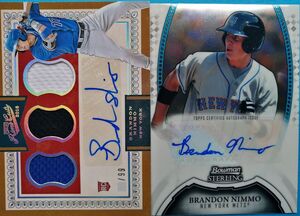 2枚セット Brandon Nimmo NYM 2011 Bowman Sterling Prospect Rookie Auto + 2016 Panini Prime Cuts Rookie Jersey Autograph 二枚セット