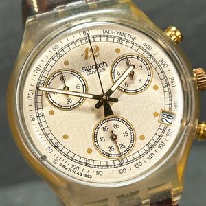 美品 SWATCH スウォッチ CHRONO クロノ TACHYMETRE AG1993 腕時計 クオーツ アナログ クロノグラフ カレンダー スケルトン 新品電池交換済