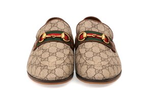 グッチ メンズ ダメージ加工 ホースビット ローファー サイズ9 約28cm ベージュ/エボニー GGスプリーム GUCCI 759648 FACIQ 9756 新品