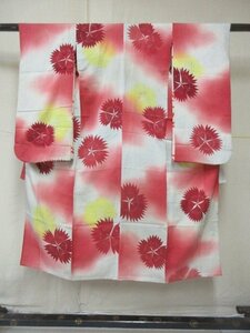 1円 中古 正絹 女児 子供着物 絽 縮緬 夏物 七五三 和装 和服 アンティーク 暈し 撫子 高級 単衣 身丈130cm 裄51cm【夢職】★★★