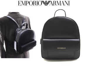 8万新品◆EMPORIO アルマーニ 軽量PUレザー A5サイズ イーグルロゴバックパック 黒 1円