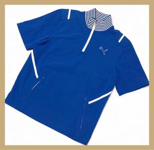 246●PUMA GOLF プーマゴルフ●ロゴ刺繍 ハーフジップ 半袖 プルオーバー ゴルフ ジャケット ブルー×ホワイト US XS