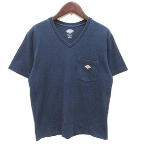 ダントン DANTON Tシャツ カットソー 半袖 Vネック ロゴワッペン 34 紺 ネイビー /CT メンズ