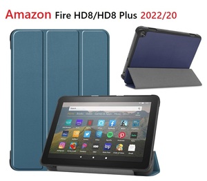 Amazon Fire HD8/HD8 Plus 2022/20用 PU革 スマート カバー ケース 手帳型 三つ折り スタンド機能　レッド