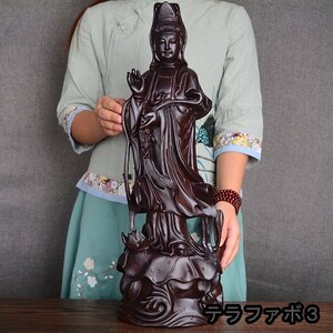 木彫仏像 仏教美術 精密細工 木彫り　黒檀木 観音菩薩像　仏像　置物 高さ30cm