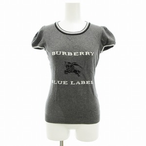 バーバリーブルーレーベル BURBERRY BLUE LABEL 美品 ニット セーター カットソー 半袖 ロゴ 38 S グレー /UO STK レディース