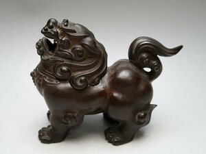 041717古銅製　獅子彫刻香炉　在銘　明治金工　東洋彫刻　24041707