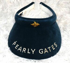 ★パーリーゲイツ★PEARLY GATES★バイザー　サンバイザー　キャップ　青緑色　表面ベロア生地