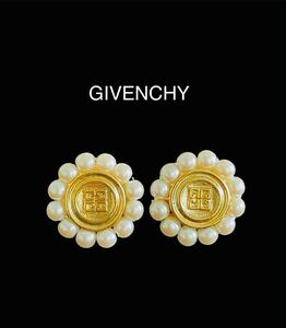 GIVENCHY ジバンシィ ロゴ フェイクパール ピアス ゴールドカラー