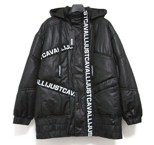 新品★Just cavalli ジャストカヴァリ★ロゴバンド フーデットパテッドジャケット★48★ブラック★中綿入り