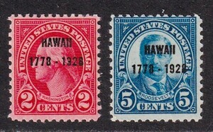 ♪アメリカ・記念 ≪ハワイ諸島発見150年≫1928年 2種完/NH　Scott#647～648