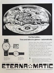 稀少・時計広告！1961年エテルナ 時計広告/Eterna Matic Dato Watch/W