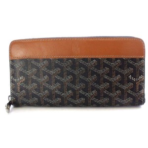 ゴヤール GOYARD マティニョンGM ジップ ヘリンボーン 長財布 ラウンドファスナー レザー 黒 ブラック 茶色 ブラウン /YO19 ■SH メンズ レ