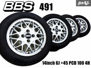 BBS 491 14インチ 6J +45 PCD 100 4H タイヤ 付 ホイール ロードスター デミオ フィット ヴィッツ コンパクトカー フリード 等 棚46A