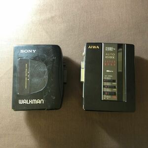 LR667 部品取り ジャンク品 SONY AIWA ソニー アイワ WALKMAN ウォークマン WM-EX10 HS-G34 2台セット カセットプレーヤー 昭和レトロ 