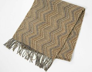 ★未使用 MISSONI ◆ シルクブレンド ストール ブラウン (下げ札付き) 幾何学模様 マフラー ミッソーニ ◆BT13