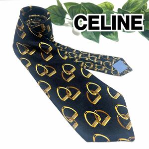 CELINE セリーヌ ネクタイ チェーン柄 ブラック 黒 イエロー