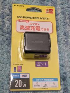 ◎0611u1929　エレコム(ELECOM) USB コンセント 充電器 20W ( USB PD対応 ) Type-C×1 ブラック MPA-ACCP17BK