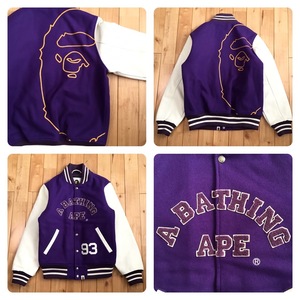 Giant Ape Head 袖レザー スタジャン Sサイズ Purple a bathing ape BAPE leather varsity jacket エイプ ベイプ アベイシングエイプ z266