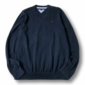 《良品◎》TOMMY HILFIGER トミーヒルフィガー★ワンポイント*Vネック*コットンニット*セーター*ネイビー*サイズXL(MA7109)◆S60