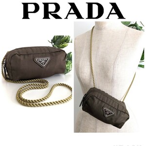 良品 PRADA オールドプラダ ヴィンテージ ナイロン サコッシュ ミニ ショルダーポーチ ポシェット ボディバッグ カーキ レディース メンズ