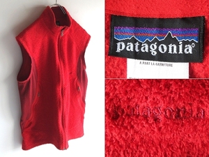 希少 00sビンテージ Patagonia パタゴニア 2005AW R2 VEST ロゴ刺繍 POLARTEC ストレッチフリース ベスト M 赤 レッド オールド アーカイブ