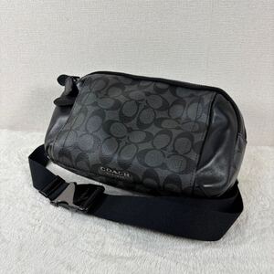 1円 COACH コーチ シグネチャー ショルダーバッグ メッセンジャー ウエストポーチ ボディバッグ PVC レザー メンズ ブラック 黒