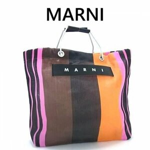 MARNI マルニ フラワーカフェ マーケット ナイロン ストライプトートバッグ マルチカラー 4114