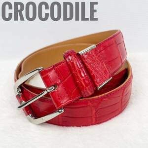 リアルクロコダイル マット ベルト ワニ革 レッド 赤 鰐 エキゾチックレザー genuine crocodile 