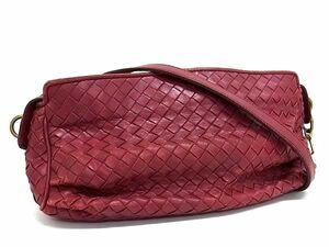 1円 BOTTEGA VENETA ボッテガヴェネタ イントレチャート レザー クロスボディ ショルダーバッグ レディース レッド系 FI1953