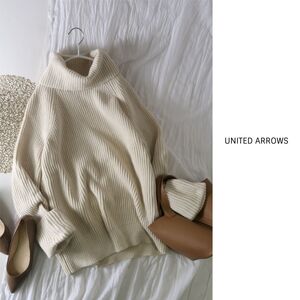 1.8万☆ユナイテッドアローズ UNITED ARROWS☆ウール100% アゼ ビッグタートルニット☆M-B 0258