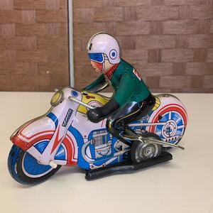 【長期保管品】Tin Litho Motorcycle & Rider MS-702 #602 China Vintage Wind Up Friction Motor Man ブリキ 中国製 バイク 当時物