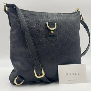 【美品】GUCCI グッチ ショルダーバッグ サコッシュ 斜め掛け クロスボディ シマ レザー シボ革 型押し 黒 ブラック メンズ ビジネスバッグ