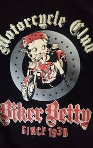 ☆メンズ☆BETTYBOOP ☆BIKER BETTY ☆カッコいい！ラインストーン入りバイカーベティちゃん黒色長袖トレーナーです(o^―^o)サイズＬ☆