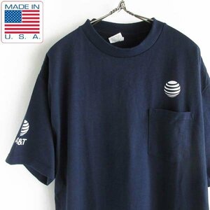 新品 USA製 AT&T 企業物 半袖Tシャツ ポケット付き 紺系 XL アドバタイジング ポケT UNIONLINE アメリカ製 デッドストック D148-01-0037XVW