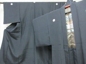 1円 良品 正絹 紋付羽織 男性用 アンティーク 丸に抱き茗荷紋 正装 式典 和服 和装 家紋 羽裏 袷 着物 身丈138cm 裄64cm【夢職】★★★