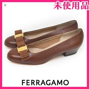 新品未使用品 サルヴァトーレフェラガモ Salvatore Ferragamo ヴァラリボン アーモンドトゥ パンプス ブラウン 茶 4.5B(約22cm) sh24-1476