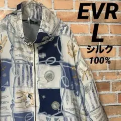 EVR ブルゾン 薄手 シルク 100% 総柄 ヴィンテージ マリン