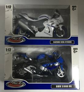 DIECAST METAL SUZUKI GSX-R1000 （白）＆ BMW S1000 RR（青） 1/12スケール　バイク 2種セット 新品・未開封