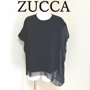 ZUCCA　ズッカ　レディース　デザインTシャツ　半袖　シルク切り替え　ブラック　40代　50代