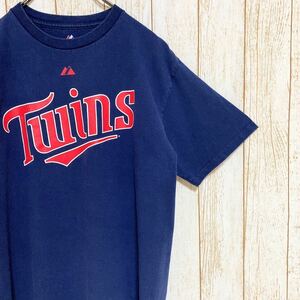 Majestic マジェスティック MLB Minnesota Twins ミネソタ・ツインズ バレンシア プリント Tシャツ M メジャーリーグ USA古着 アメリカ古着